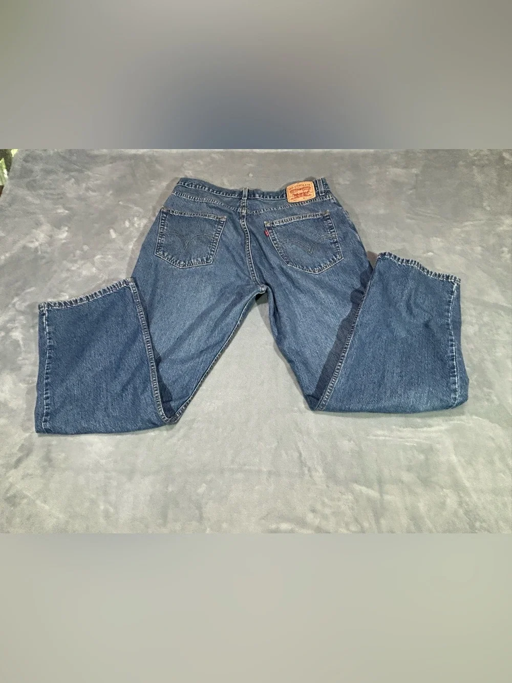 Levis Mens Jeans 36x32 569 Loose Straight Fit Blue Distressed Light Denim Casual
